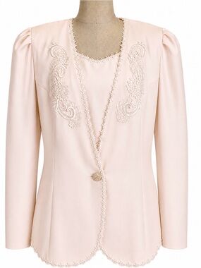 VINTAGE pastel pink embroidered floral lace blazer fancy suit jacket 80s 90s